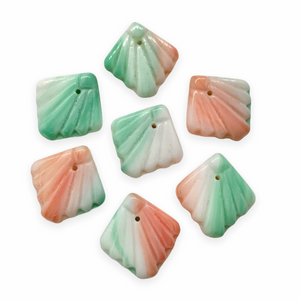 Czech glass Art Deco Style Fan Beads Charms 10pc white coral mint 18mm -Orange Grove Beads