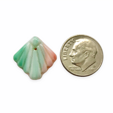 Load image into Gallery viewer, Czech glass Art Deco Diamond Fan Beads 10pc white coral mint 18mm
