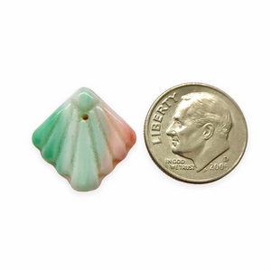 Czech glass Art Deco Diamond Fan Drop Beads Charms 12pc white coral mint 18mm