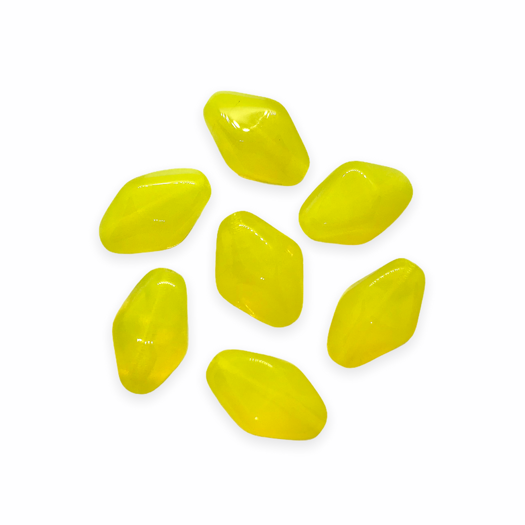 Czech glass smooth faceted diamond beads 14pc opaline yellow 14x10-Orange Grove Beads