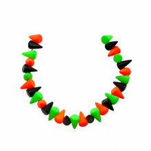 Load image into Gallery viewer, Czech glass baby spike cone beads 30pc Halloween mix neon green orange black 8x5mm-Orange Grove Beads
