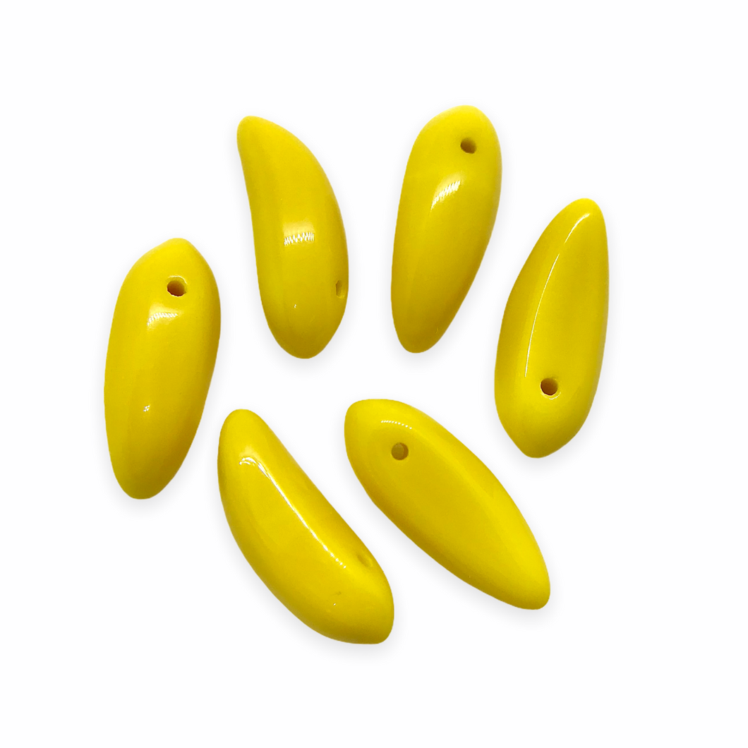 Czech glass banana fruit shaped beads 12pc shiny yellow opaque-Orange Grove Beads