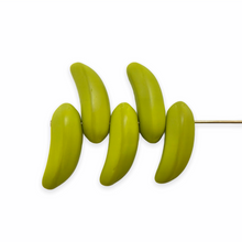 Load image into Gallery viewer, Czech glass banana plantain fruit beads 12pc matte green 17x6mm
