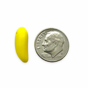 Czech glass banana fruit shaped beads 12pc opaque yellow matte