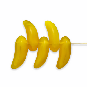 Czech glass banana fruit shaped beads 12pc semi-opaque yellow matte-Orange Grove Beads
