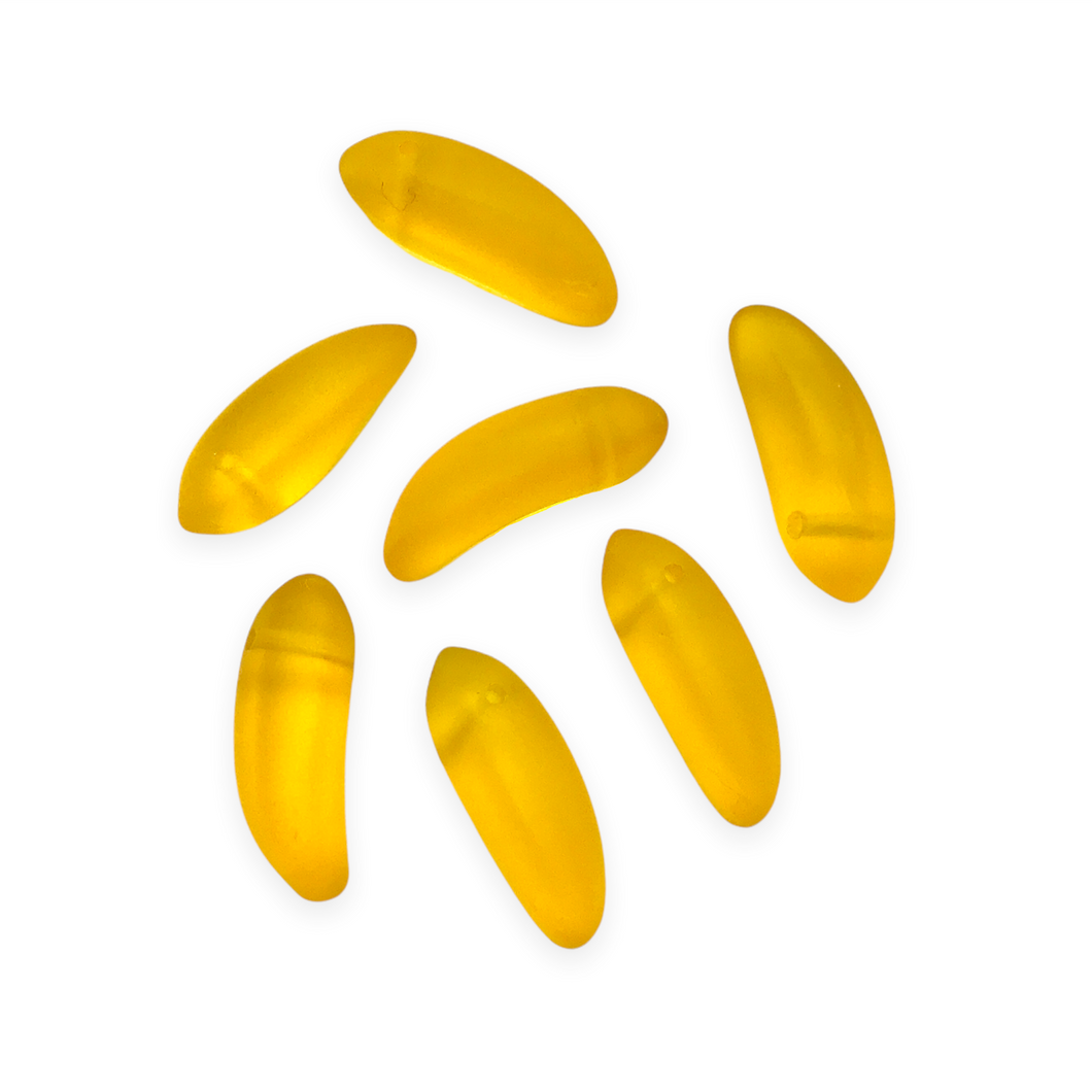 Czech glass banana fruit shaped beads 12pc translucent frosted dark yellow 17x6mm-Orange Grove Beads