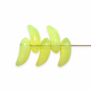 Czech glass banana fruit shaped beads 10pc opaline yellow UV glow