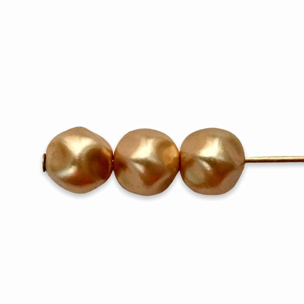Czech glass baroque round pearl beads 30pc gold 6mm-Orange Grove Beads