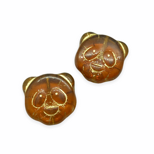 Czech glass Large Honey Bear Head Face Beads Pendants 2pc brown gold 22mm-Orange Grove Beads