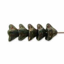 Load image into Gallery viewer, Czech glass bellflower beads 25pc dark green bronze 8x5-Orange Grove Beads
