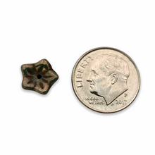 Load image into Gallery viewer, Czech glass bellflower beads 25pc dark green bronze 8x5mm
