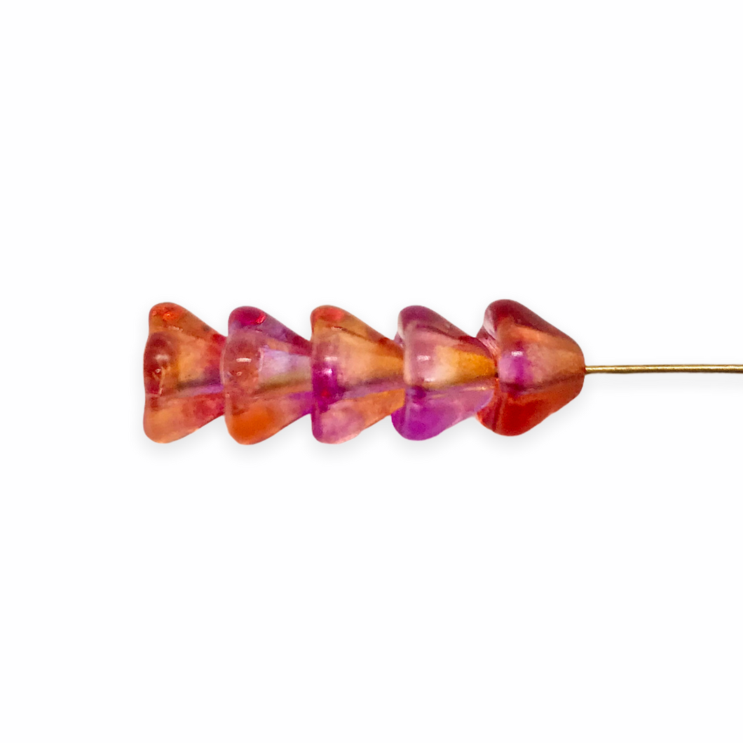 Czech glass bellflower beads 30pc crystal orange pink blend 8x6mm-Orange Grove Beads