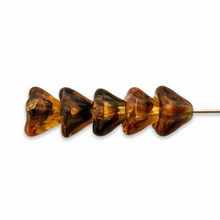 Load image into Gallery viewer, Czech glass bellflower flower beads 30pc tortoise striped 6x8mm-Orange Grove Beads
