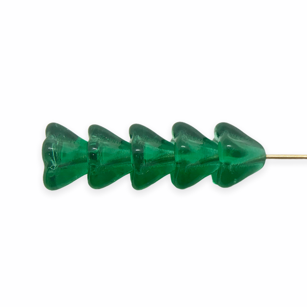 Czech glass bellflower flower beads 30pc translucent emerald green 8x6mm-Orange Grove Beads