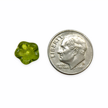 Load image into Gallery viewer, Czech glass bellflower flower beads 30pc translucent olivine green 8x6mm
