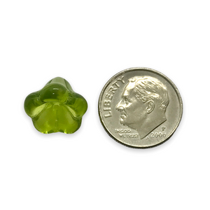 Czech glass XL bellflower beads 10pc olivine green 13x11mm