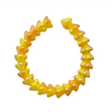 Load image into Gallery viewer, Czech glass bellflower beads 25pc orange yellow luster 8x6mm-Orange Grove Beads
