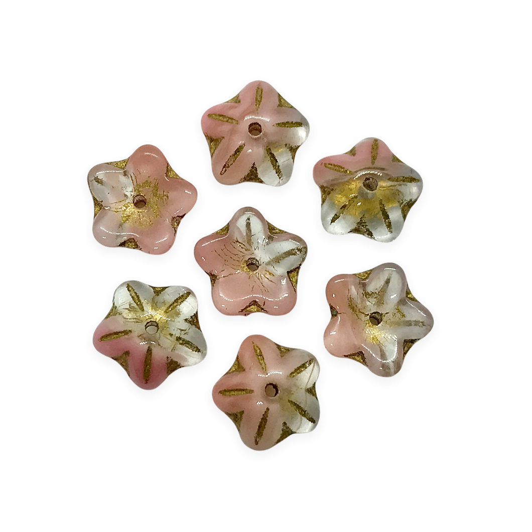 Czech glass flower cup beads 25pc crystal pink gold 10mm-Orange Grove Beads