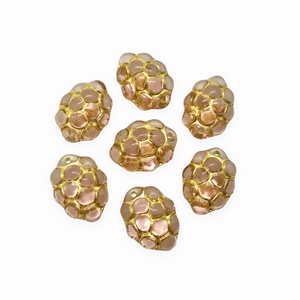 Czech glass berry grape fruit beads charms 12pc translucent rosaline pink gold-Orange Grove Beads