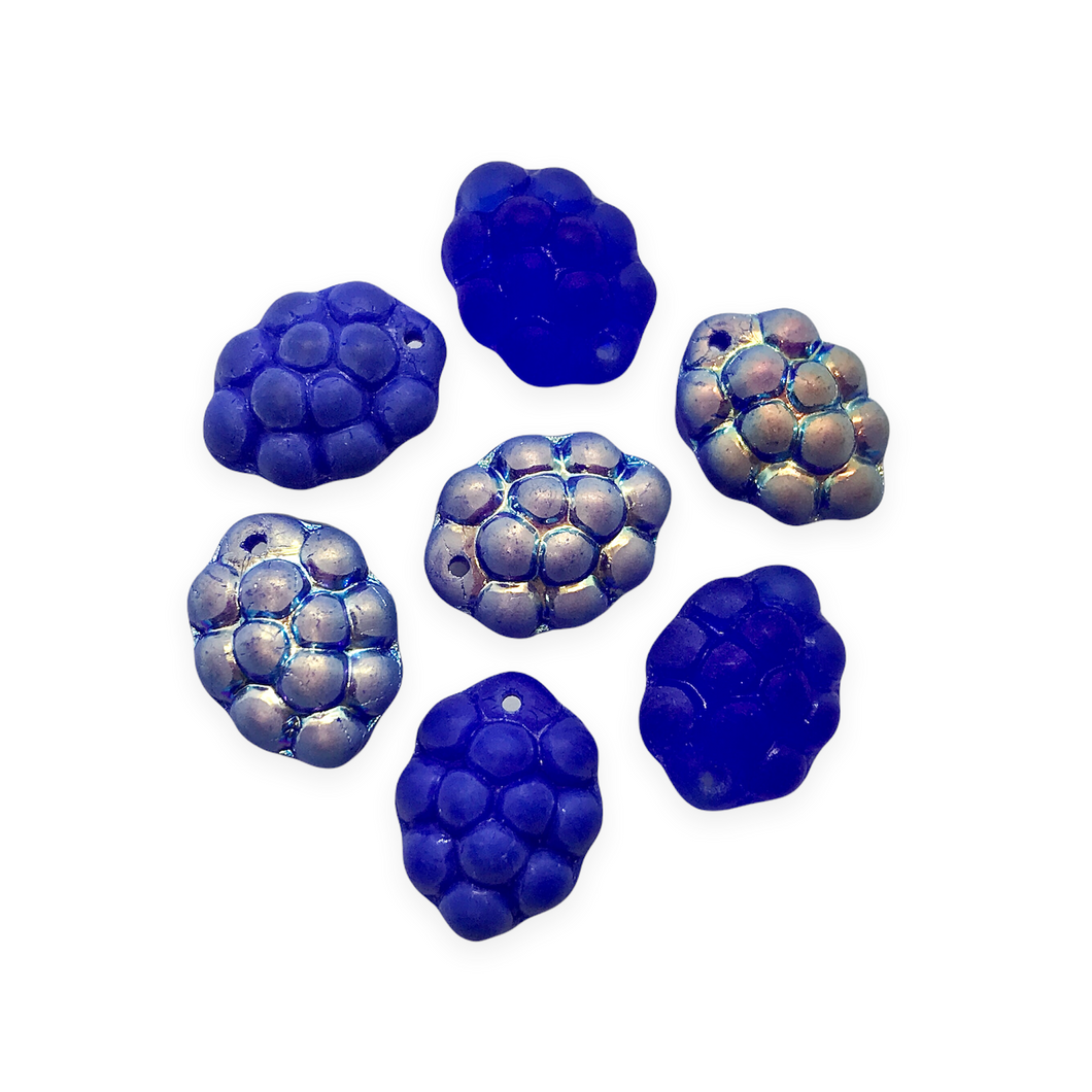 Czech glass berry grape fruit beads 12pc matte blue AB 14x10mm-Orange Grove Beads