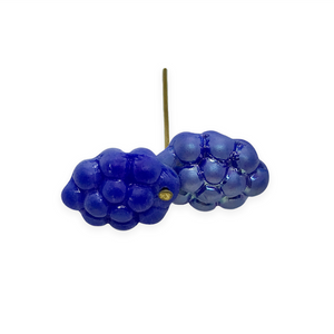 Czech glass berry grape fruit beads 12pc matte blue AB 14x10mm