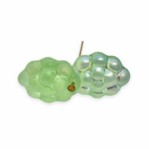 Czech glass berry grape fruit beads 12pc translucent green AB UV blacklight glow