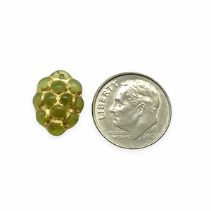 Czech glass berry grape fruit beads 12pc olivine green gold 14x10mm