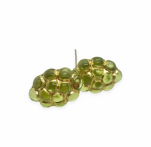 Load image into Gallery viewer, Czech glass berry grape fruit beads 12pc olivine green gold 14x10mm
