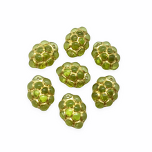 Load image into Gallery viewer, Czech glass berry grape fruit beads charms 12pc translucent olivine green gold-Orange grove Beads

