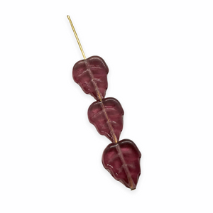 Czech glass birch leaf beads charms 25pc translucent amethyst purple 12x10mm
