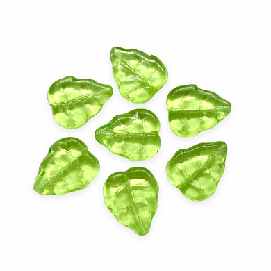 Czech glass birch leaf beads charms 20pc light green 12x10mm-Orange Grove Beads