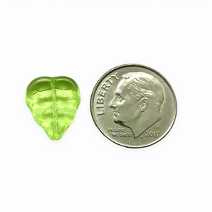 Czech glass birch leaf beads charms 20pc light green 12x10mm