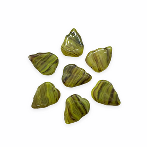 Czech glass birch leaf beads 25pc green brown mix 12x10mm-Orange Grove Beads