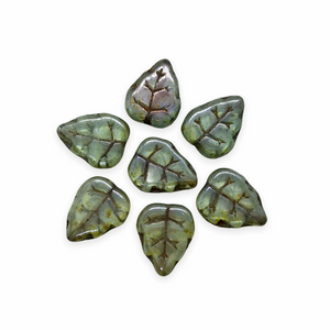 Czech glass birch leaf beads charms 20pc lumi green 12x10mm