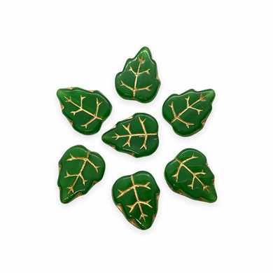 Czech glass green leaf beads charms 20pc with gold 12x10mOrange Grove Beads
