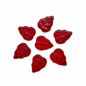 Czech glass birch leaf beads 25pc translucent red 12x10mm-Orange Grove Beads