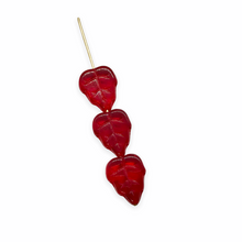 Load image into Gallery viewer, Czech glass birch leaf beads 25pc translucent red 12x10mm
