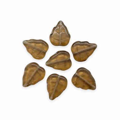 Czech glass birch leaf beads 25pc smoke topaz brown 12x10mm-Orange Grove Beads