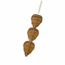 Load image into Gallery viewer, Czech glass birch leaf beads 25pc smoke topaz brown 12x10mm
