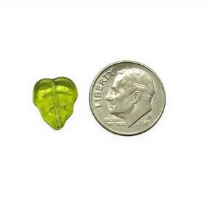 Czech glass birch leaf beads charms 20pc translucent olivine green AB 12x10mm