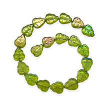 Load image into Gallery viewer, Czech glass birch leaf beads charms 20pc translucent olivine green AB 12x10mm-Orange Grove Beads
