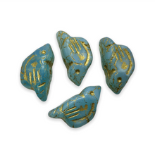 Load image into Gallery viewer, Czech glass large bird beads 4pc sky blue opaline gold 22x11mm-Orange Grove Beads
