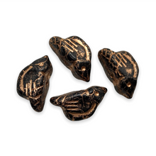 Load image into Gallery viewer, Czech glass large bird beads 4pc jet black copper 22x11mm-Orange Grove Beads
