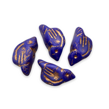 Load image into Gallery viewer, Czech glass large bird beads 4pc matte indigo blue copper 22x11mm-Orange Grove Beads
