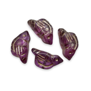 Czech glass large bird beads 4pc translucent purple platinum 22x11mm-Orange Grove Beads