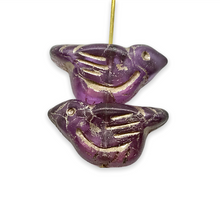 Load image into Gallery viewer, Czech glass large bird beads 4pc translucent purple platinum 22x11mm
