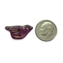Load image into Gallery viewer, Czech glass large bird beads 4pc translucent purple platinum 22x11mm
