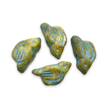 Load image into Gallery viewer, Czech glass large bird beads 4pc white picasso turquoise 22x11mm-Orange Grove Beads
