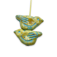 Load image into Gallery viewer, Czech glass large bird beads 4pc white picasso turquoise 22x11mm
