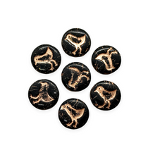 Load image into Gallery viewer, Czech glass bird coin beads 10pc jet black copper wash 12mm-Orange Grove Beads
